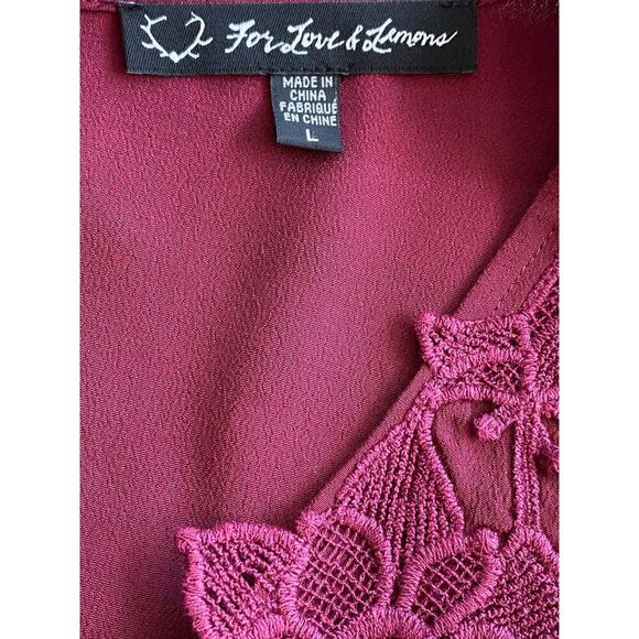 For Love & Lemons Deep V Long‎ Sleeve Blouse Top in Wine Size Large - Picture 7 of 9